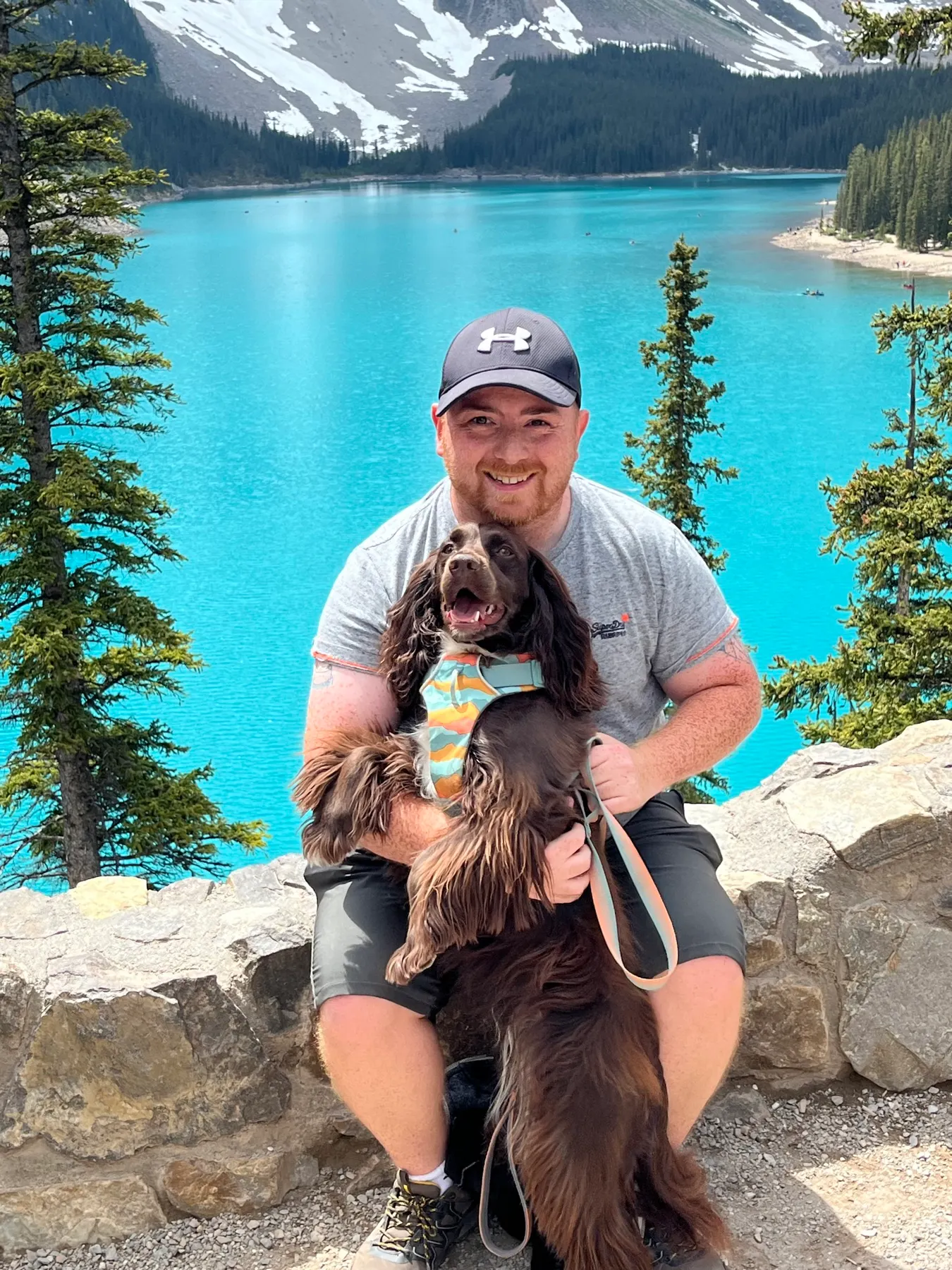 Tilly and me above the turquoise water of Moraine Lake
