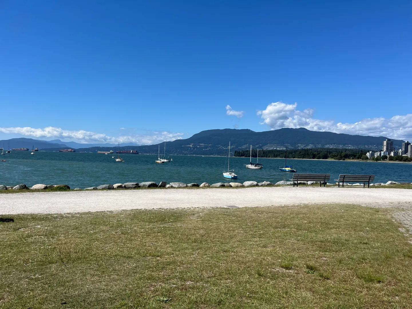 Sailboats and mountains across English Bay from Hadden Park