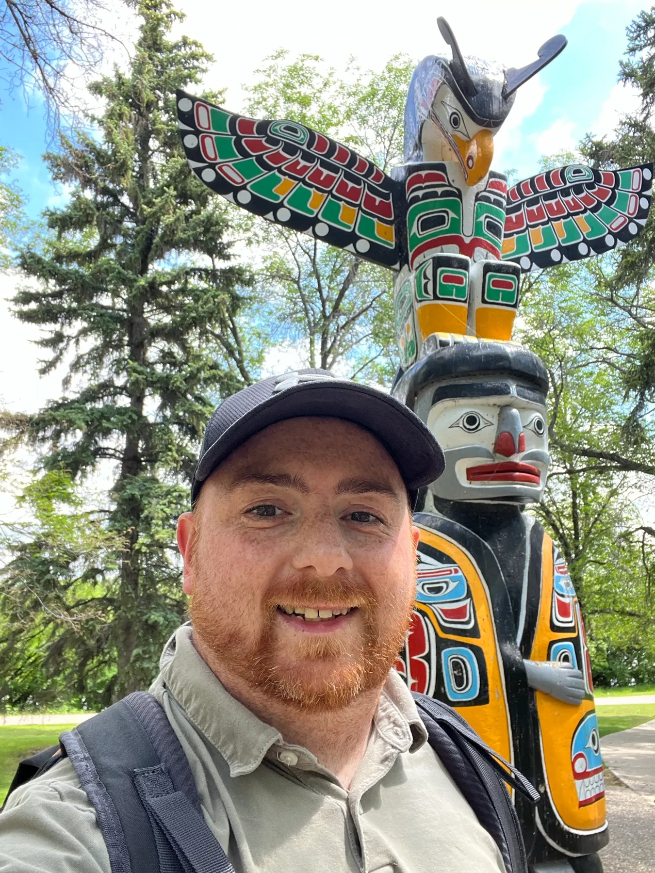 A colourful carved pole in the Wascana Centre grounds