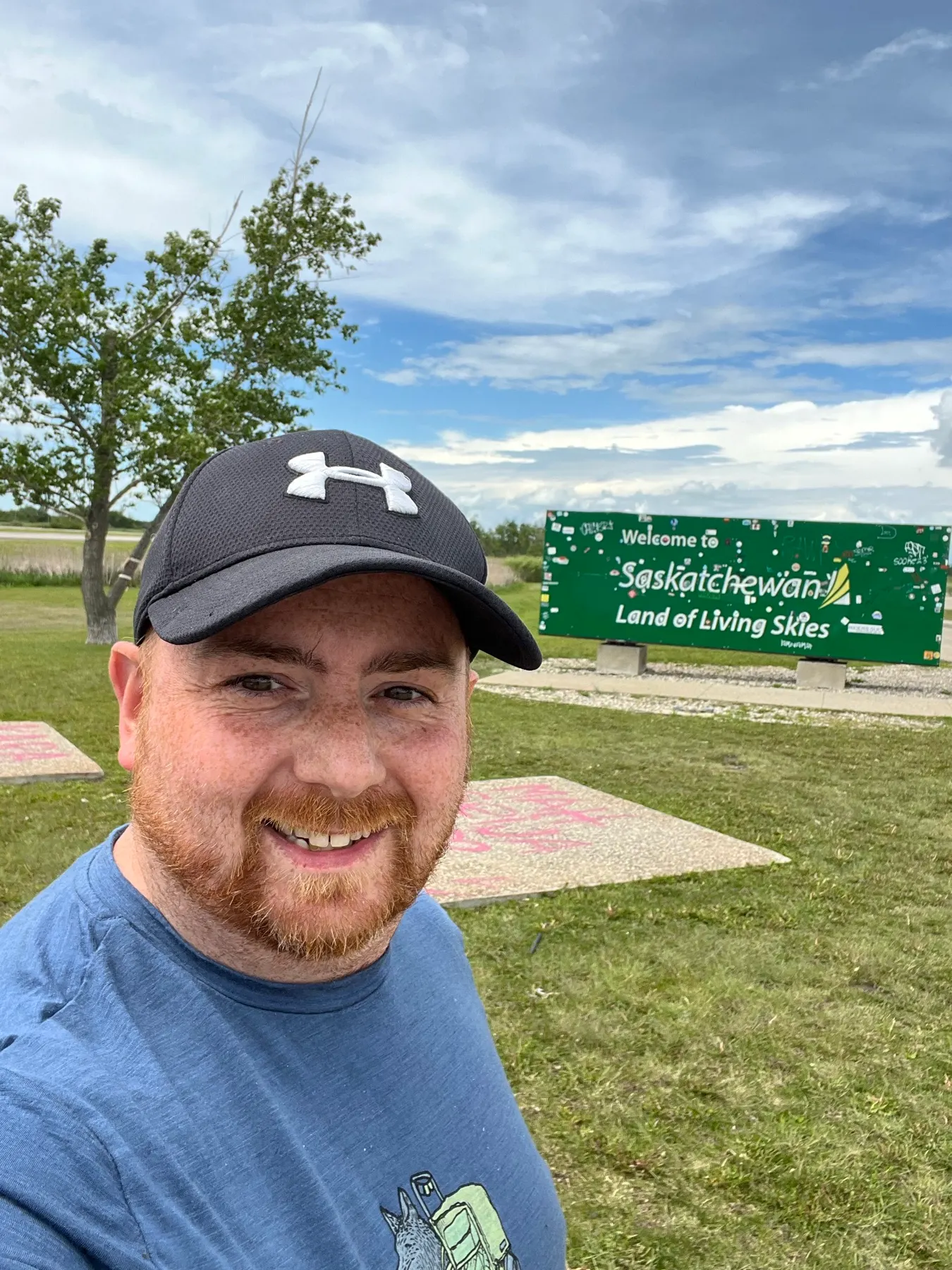 The Saskatchewan welcome sign beside the Trans-Canada Highway