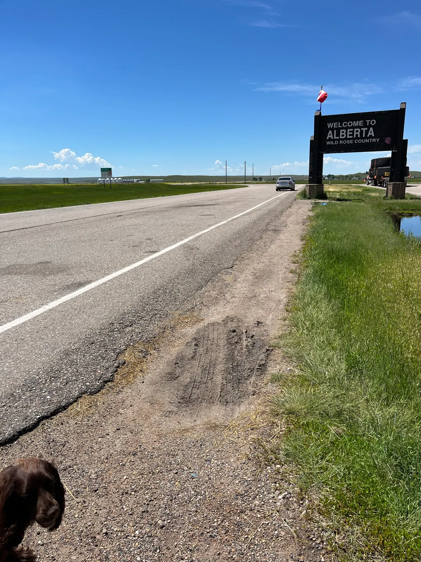 The Welcome to Alberta sign beside the Trans-Canada Highway