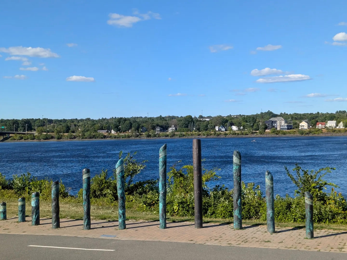 Sculpted posts along the Saint John River in downtown Fredericton