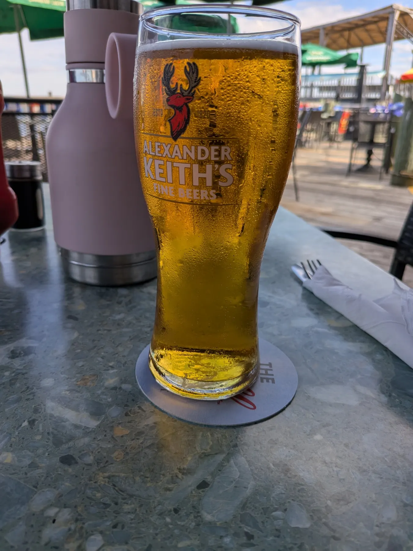 A cold glass of Alexander Keith's on the Digby patio